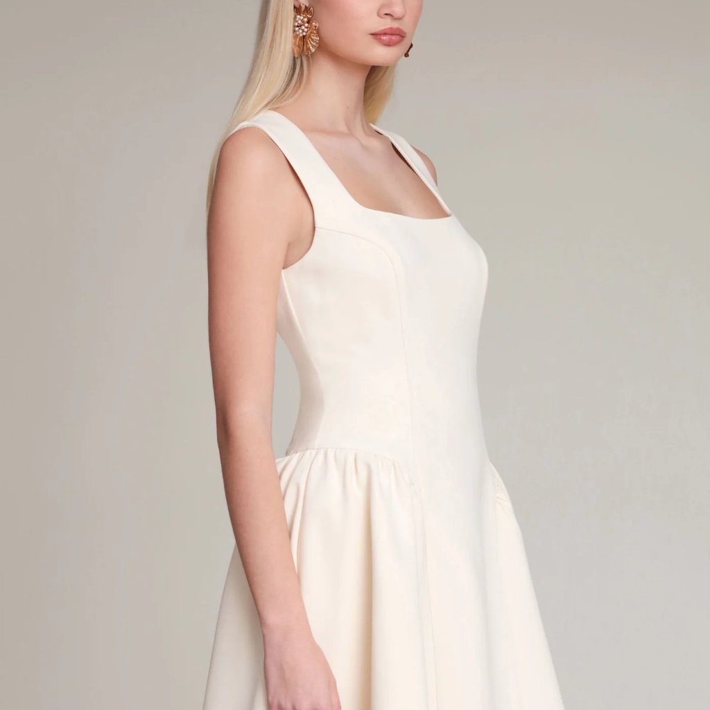 New Avec Les Filles Sculpted Flounce Mini Dress In Buttercream White — image 6 of 8